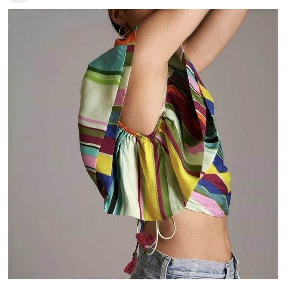 Anthropologie Hope For Flowers One Shoulder Fitted Smocked Back Top Size Medium - Picture 9 of 10